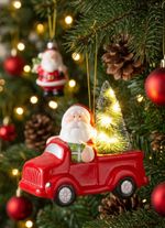 Decoration MagicHome Christmas, Santa in car, LED, terracotta, 12.5x6x11.8 cm