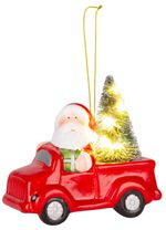 Decoration MagicHome Christmas, Santa in car, LED, terracotta, 12.5x6x11.8 cm