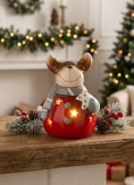 Decoration MagicHome Christmas, Smiling Reindeer, LED, terracotta, 8.5x8.2x12.5 cm