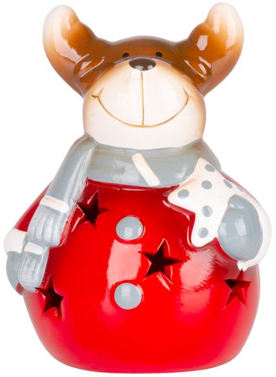 Decoration MagicHome Christmas, Smiling reindeer, LED, terracotta, 8.5x8.2x12.5 cm