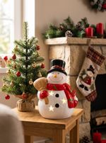 Decoration MagicHome Christmas, Smiling Snowman, LED, terracotta, 8.5x8.2x12.5 cm