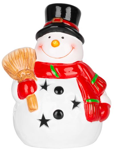 Decoration MagicHome Christmas, Smiling snowman, LED, terracotta, 8.5x8.2x12.5 cm