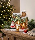 Decoration MagicHome Christmas, House with Santa, LED, terracotta, 10x8.3x12.2 cm