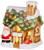 Dekoráció MagicHome Karácsony, házikó Mikulással, LED, terrakotta, 10x8,3x12,2 cm