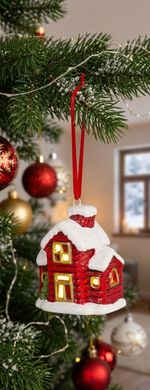 Dekorácia MagicHome Vianoce, Domček, LED, terakota, závesný, 5,5x5x7,2 cm