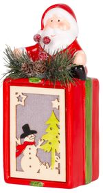 Decoration MagicHome Christmas, Gift with Santa, LED, terracotta, hanging, 9x8x17.7 cm