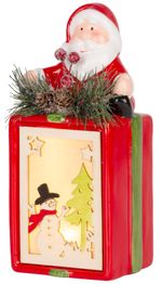 Decoration MagicHome Christmas, Gift with Santa, LED, terracotta, hanging, 9x8x17.7 cm
