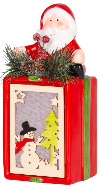 Decoration MagicHome Christmas, Gift with Santa, LED, terracotta, hanging, 9x8x17.7 cm