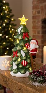 Decoration MagicHome Christmas, Tree with Santa, LED, terracotta, 11x8.7x21.8 cm