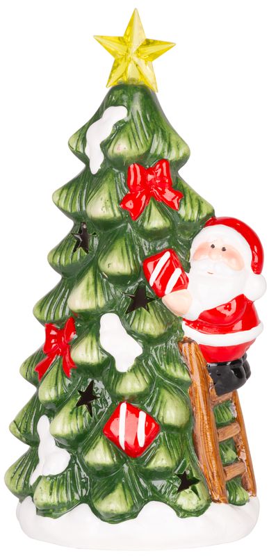 Decoration MagicHome Christmas, Tree with Santa, LED, terracotta, 11x8.7x21.8 cm