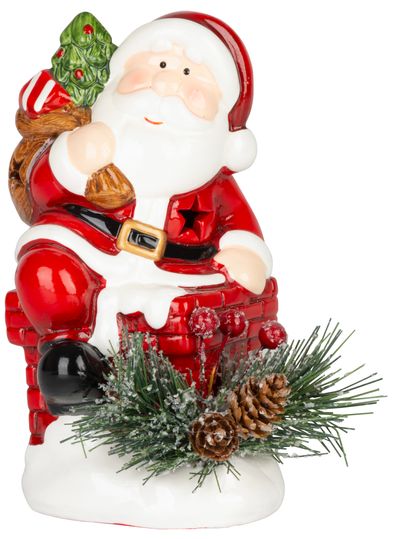 Decoration MagicHome Christmas, Santa with fir, LED, terracotta, 10x8.2x13.7 cm