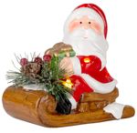 Decoration MagicHome Christmas, Santa on sleigh, LED, terracotta, 12.6x8.5x11.5 cm