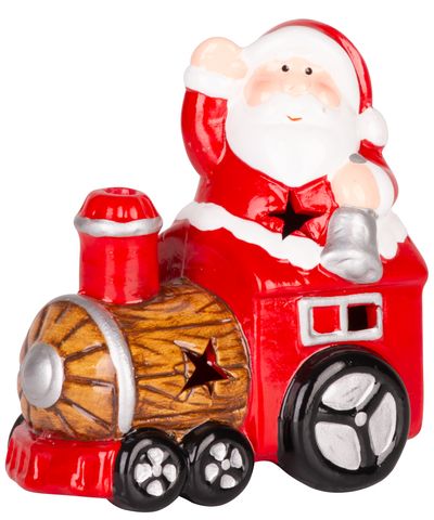 Decoration MagicHome Christmas, Santa with train, LED, terracotta, 10.3x6.3x10.7 cm