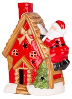 Decoration MagicHome Christmas, House with Santa on the roof, LED, terracotta, 2xAAA, 27x13x34 cm