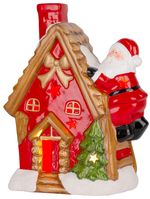 Decoration MagicHome Christmas, House with Santa on the roof, LED, terracotta, 2xAAA, 27x13x34 cm