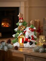 Decoration MagicHome Christmas, Tree with Santa, LED, terracotta, 2xAAA, 27.3x11x34 cm