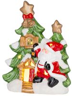 Decoration MagicHome Christmas, Tree with Santa, LED, terracotta, 2xAAA, 27.3x11x34 cm