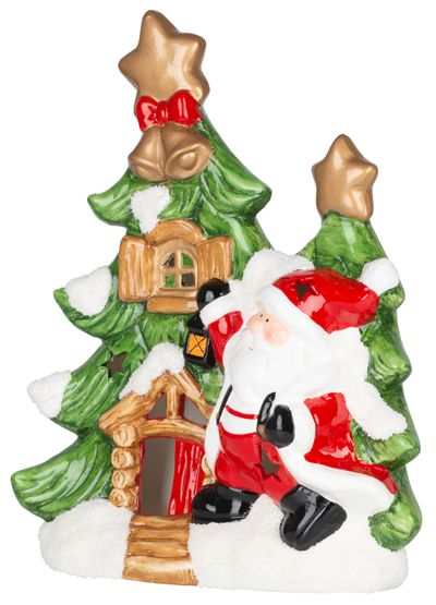 Decoration MagicHome Christmas, Tree with Santa, LED, terracotta, 2xAAA, 27.3x11x34 cm