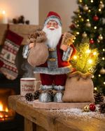 Decoration MagicHome Christmas, Santa with bag and tree, LED, 3xAAA, 30 cm
