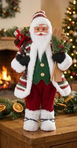 Dekorácia MagicHome Vianoce, Santa s lyžami, 46 cm