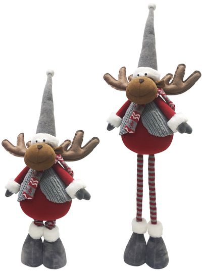 Decoration MagicHome Christmas, Reindeer, red, with grey sweater, telescopic legs, 88 cm
