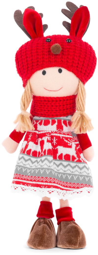 Decoration MagicHome Christmas, Girl with a red-grey hat, 42 cm