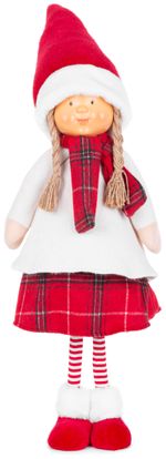 Figura MagicHome Vianoce, Kislány piros kendővel, szövet, piros-fehér, 31x18x90 cm