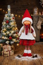Figure MagicHome Christmas, Girl with a red scarf, fabric, red-white, 31x18x90 cm