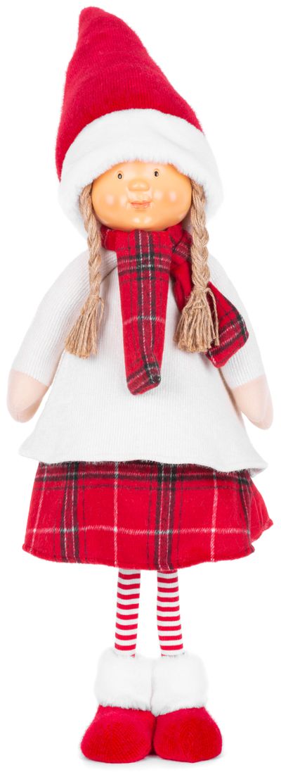 Figurine MagicHome Christmas, Girl with red scarf, fabric, red-white, 31x18x90 cm