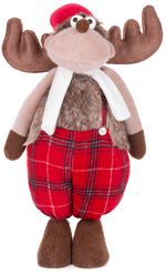Figure MagicHome Christmas, Reindeer in trousers, fabric, red, 32x25x92 cm