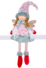 Figurine MagicHome Christmas, Little angel with red shoes and long legs, fabric, pink-green, 16x10x7