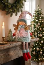 Figurine MagicHome Christmas, Little angel with red shoes and long legs, fabric, pink-green, 16x10x7