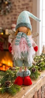Figurine MagicHome Christmas, Little boy angel with red shoes, pink-green, 17x10x64 cm