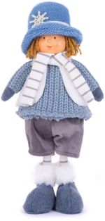 Figurine MagicHome Christmas, Boy with blue hat, blue, fabric, 16x10x36 cm