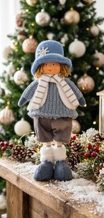 Figurine MagicHome Christmas, Boy with blue hat, blue, fabric, 16x10x36 cm
