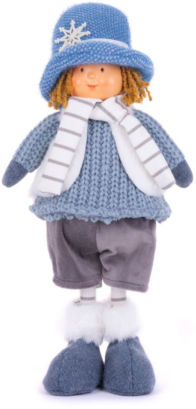 Figurine MagicHome Christmas, Boy with blue hat, blue, fabric, 16x10x36 cm