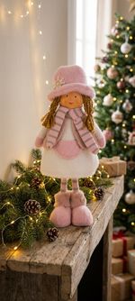 Figure MagicHome Christmas, Girl with a pink hat, pink, fabric, 16x10x36 cm