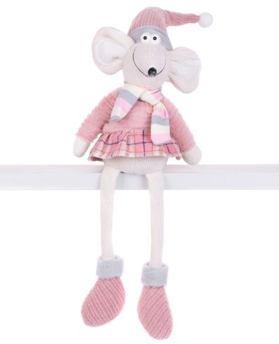Figurine MagicHome Christmas, Mouse girl with long legs, pink, fabric, 20x18x69 cm