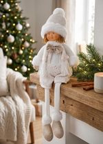 Figurine MagicHome Christmas, Boy in white hat with long legs, white-gold, fabric, 15x10x45 cm050000