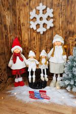Figurine MagicHome Christmas, Boy in white hat with long legs, white-gold, fabric, 15x10x45 cm