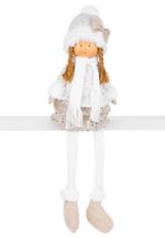 Figure MagicHome Christmas, Girl in a white hat with long legs, white-gold, fabric, 15x10x45 cm