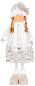 Figura MagicHome Karácsonyi, Kislány fehér sapkában, fehér-arany, szövet, 30x19x79 cm