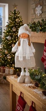 Figure MagicHome Christmas, Girl in a white hat, white-gold, fabric, 30x19x79 cm
