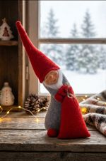 Figure MagicHome Christmas, Gnome with a sack, red, fabric, 13x10x43 cm
