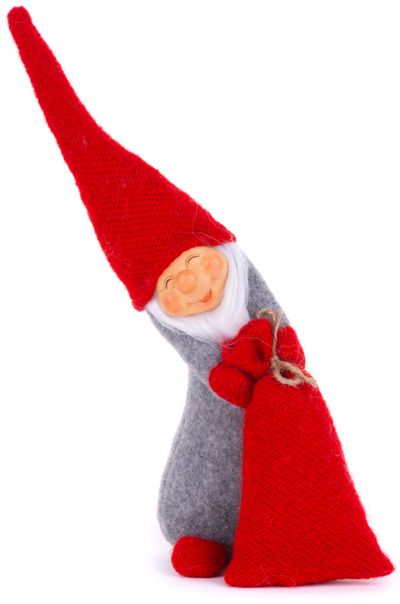 Figurine MagicHome Christmas, Gnome with sack, red, fabric, 13x10x43 cm