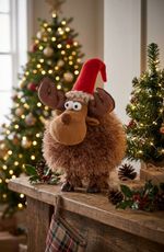 Figure MagicHome Christmas, Reindeer, fluffy, brown, fabric, 22x20x25 cm