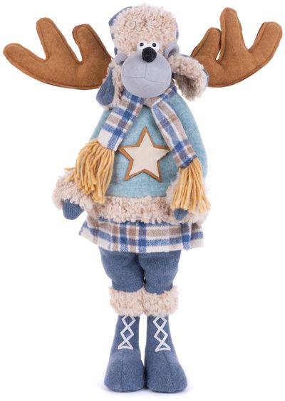 Figurine MagicHome Christmas, Reindeer girl in blue sweater, fabric, 24x18x55 cm