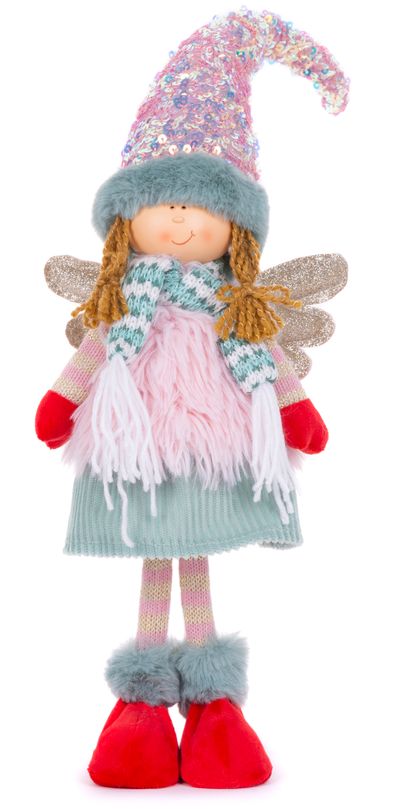 Figurine MagicHome Christmas, Little girl angel with red shoes, pink-green, 17x10x64 cm