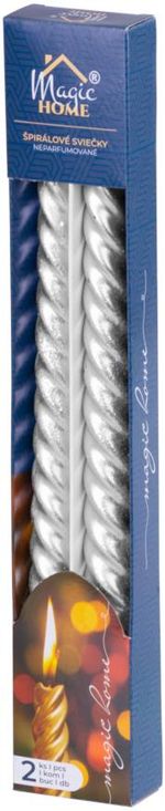 Candle MagicHome Christmas, 25 cm, pack of 2 pcs, silver, spiral, twisted