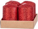 Candle MagicHome Christmas, 4x6 cm, cylindrical, pack of 4 pcs, red, with glitter, Advent
